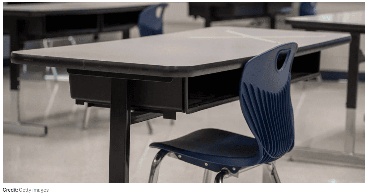 Empty school chair and desk