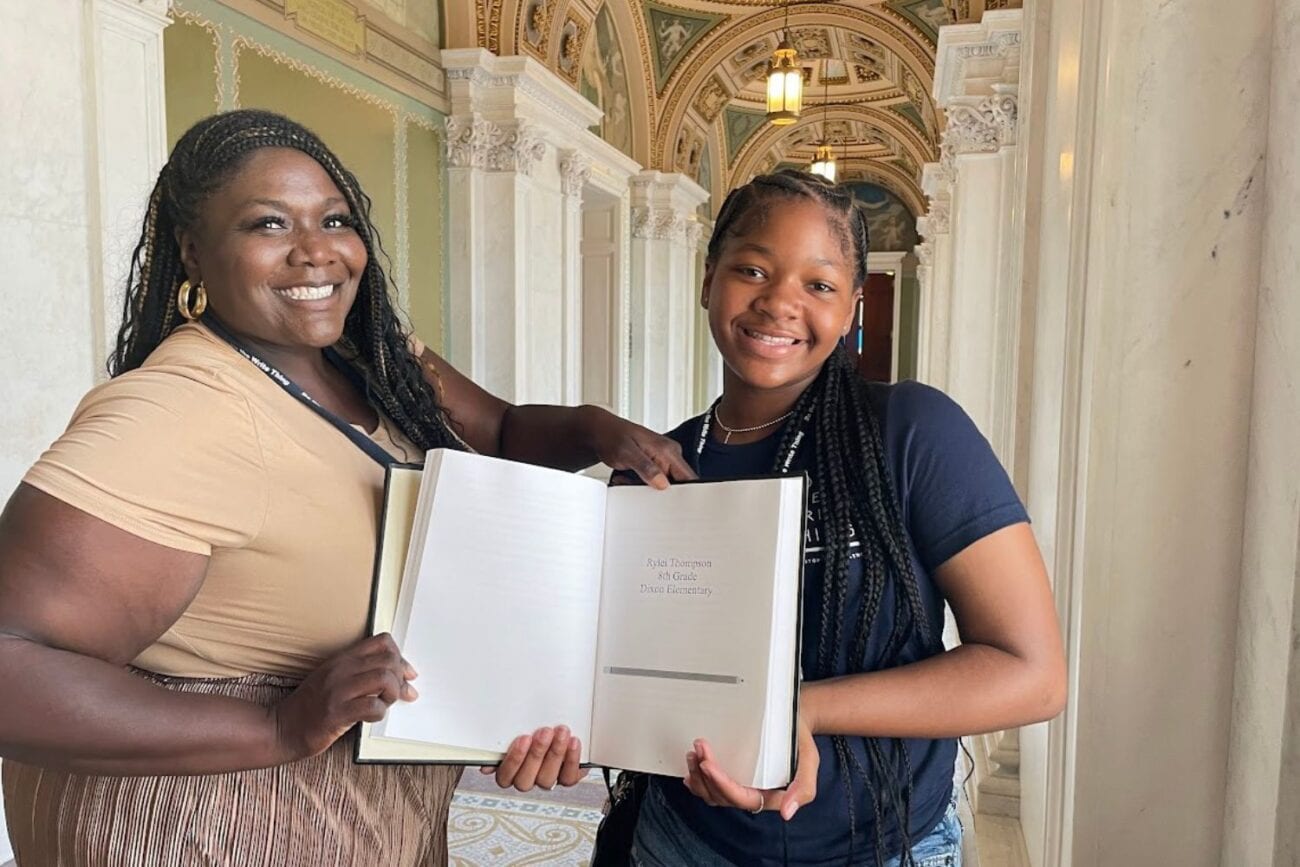 Rylei with her writings in the Library of Congress